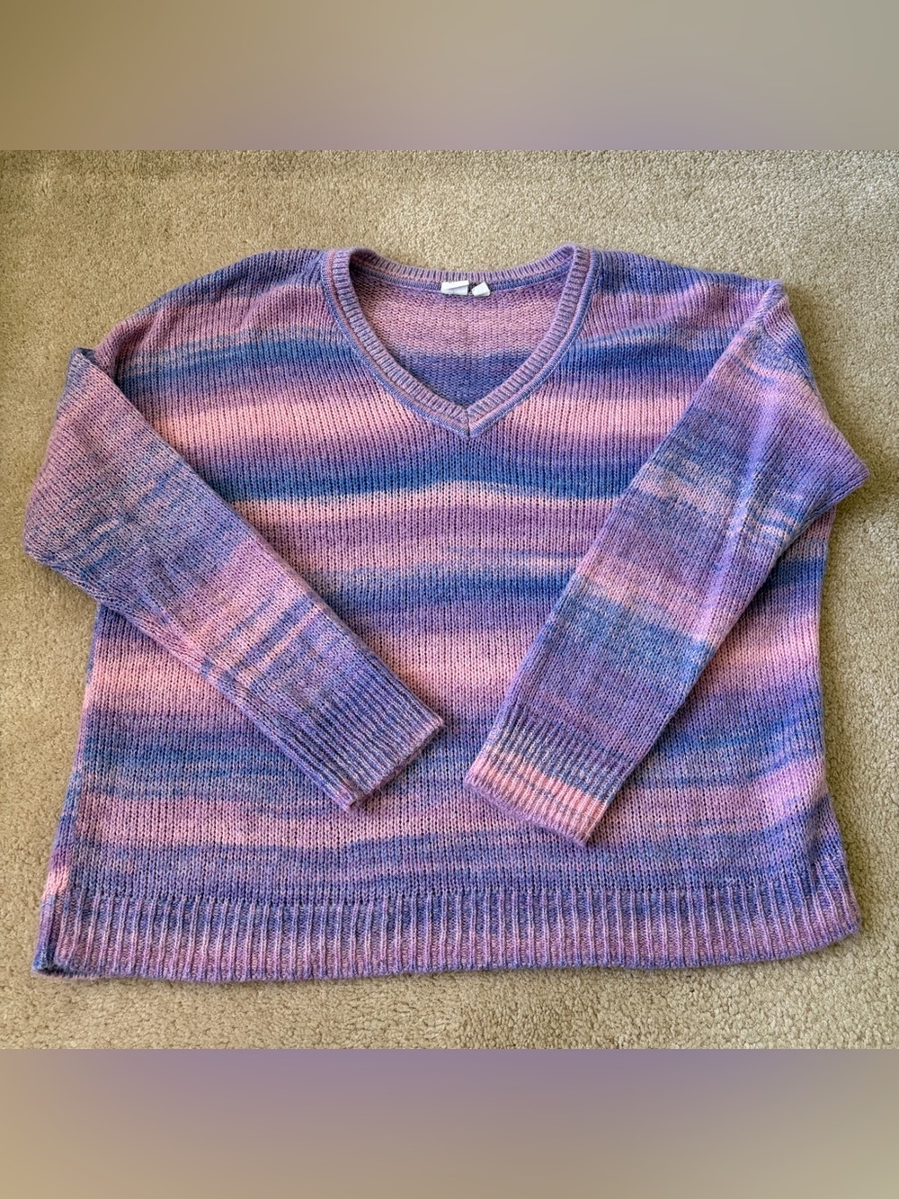 GAP Striped V-Neck Sweater in Lavender, Pink and, Blue